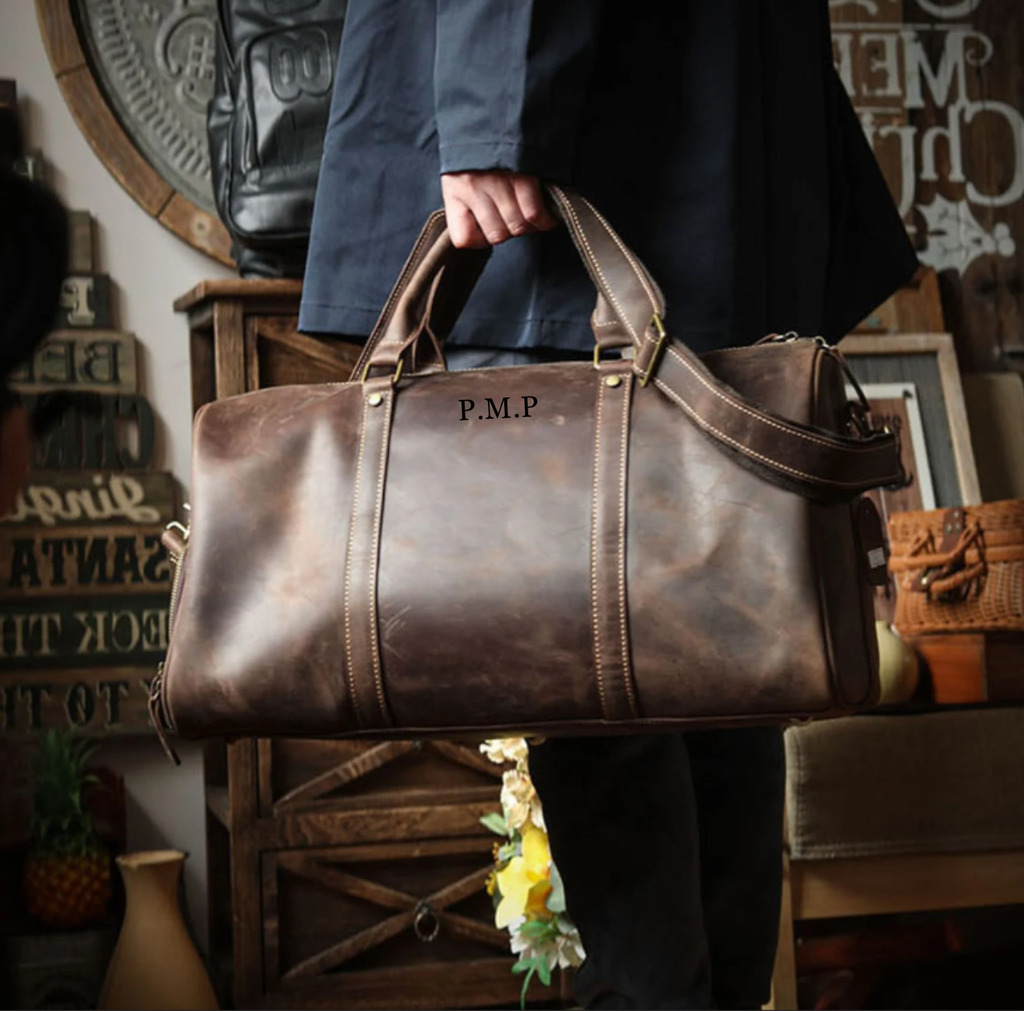 Full Grain Leather Duffle Bag Leather Weekender Bag Leather Holdall Overnight Bag For Men