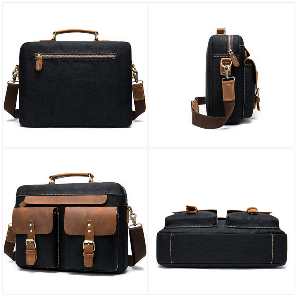 Canvas Leather Messenger Bag Leather Shoulder Bag Laptop Bag Groomsman Gift Men's Leather Briefcase