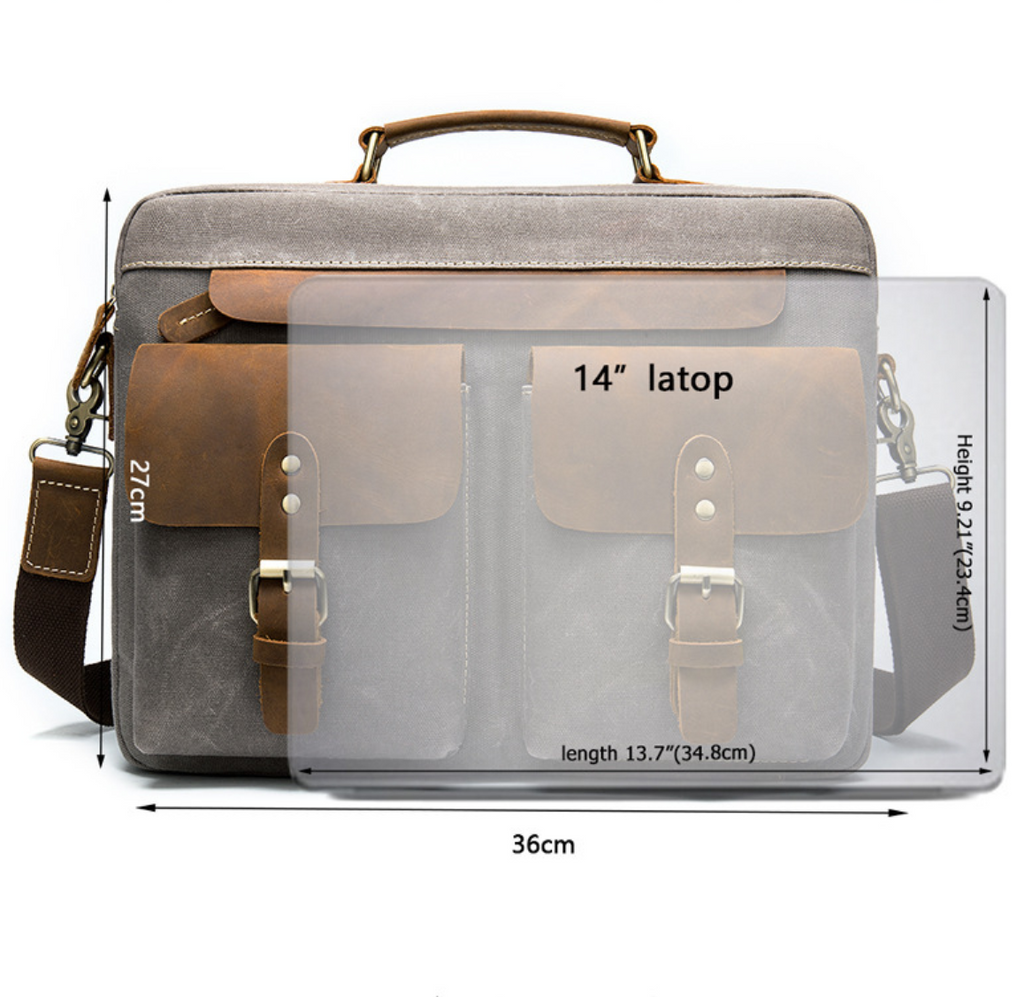 Canvas Leather Messenger Bag Leather Shoulder Bag Laptop Bag Groomsman Gift Men's Leather Briefcase