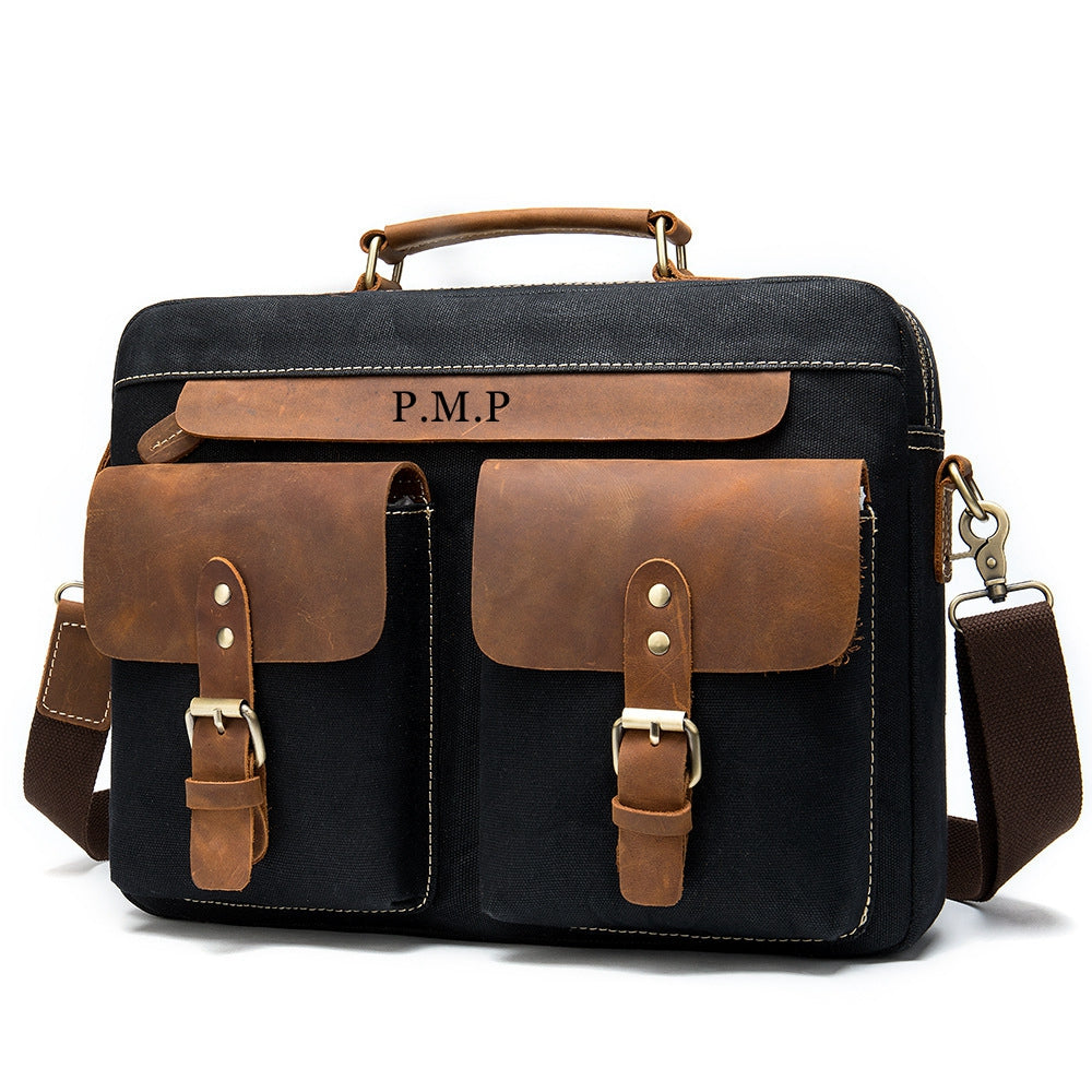 Canvas Leather Messenger Bag Leather Shoulder Bag Laptop Bag Groomsman Gift Men's Leather Briefcase