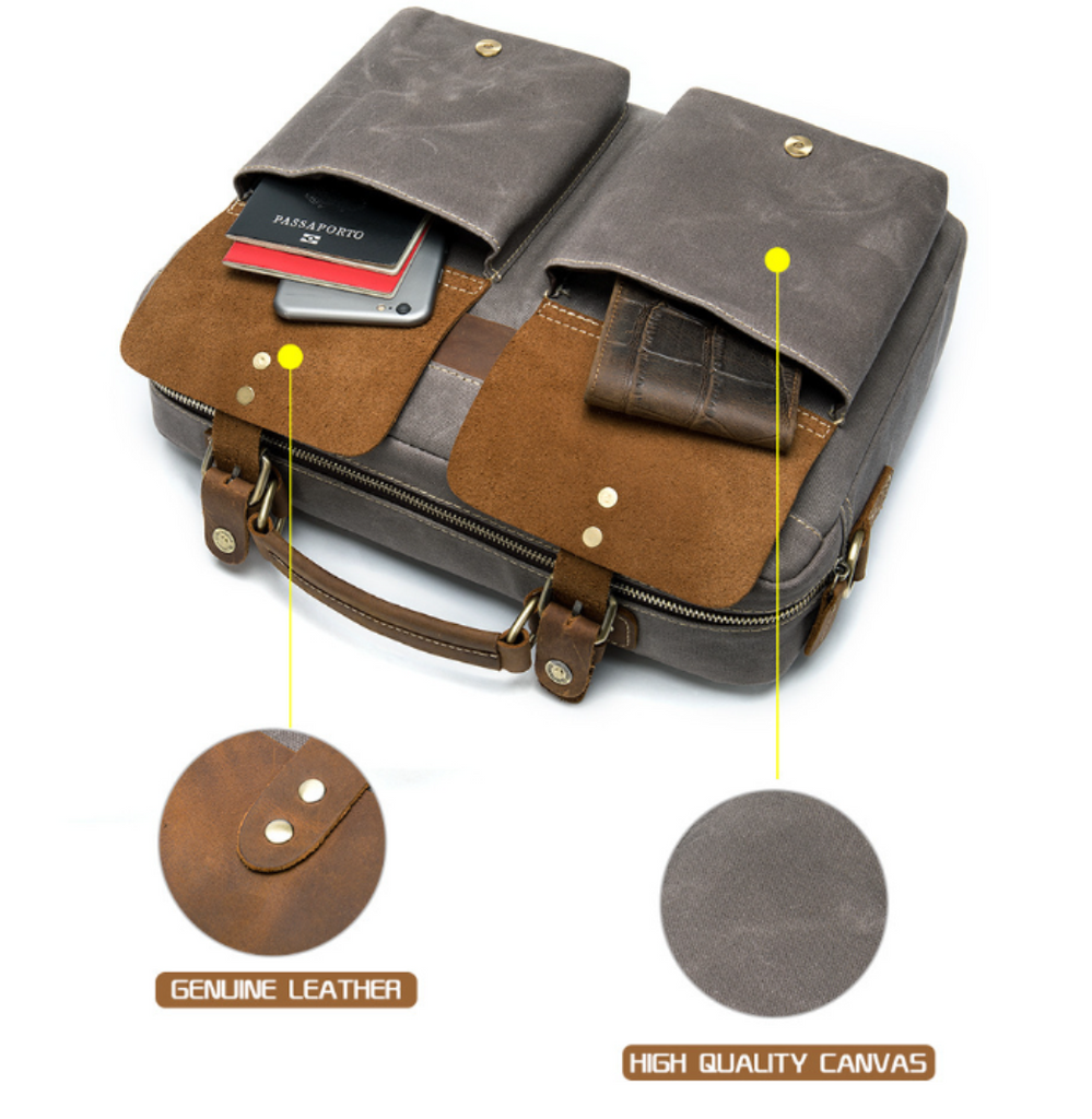 Canvas Leather Messenger Bag Leather Shoulder Bag Laptop Bag Groomsman Gift Men's Leather Briefcase