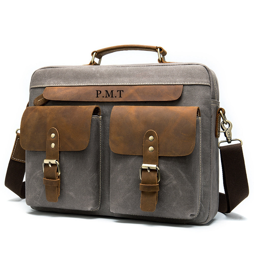 Canvas Leather Messenger Bag Leather Shoulder Bag Laptop Bag Groomsman Gift Men's Leather Briefcase