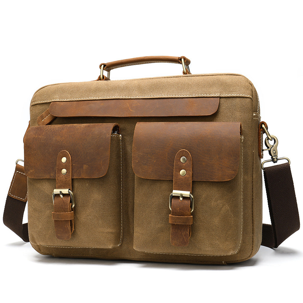 Canvas Leather Messenger Bag Leather Shoulder Bag Laptop Bag Groomsman Gift Men's Leather Briefcase