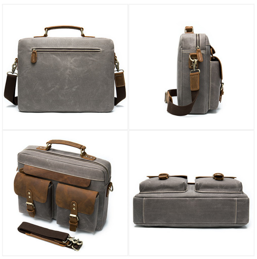 Canvas Leather Messenger Bag Leather Shoulder Bag Laptop Bag Groomsman Gift Men's Leather Briefcase