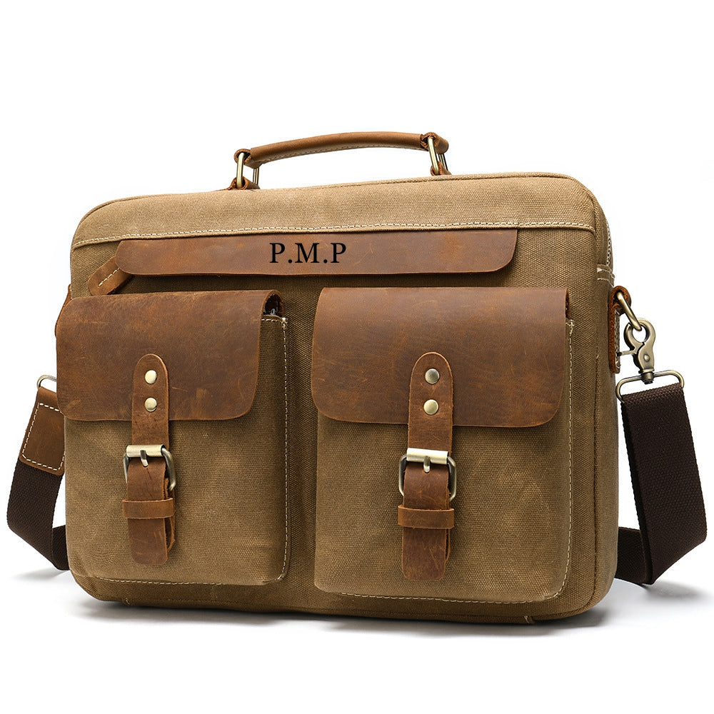 Canvas Leather Messenger Bag Leather Shoulder Bag Laptop Bag Groomsman Gift Men's Leather Briefcase