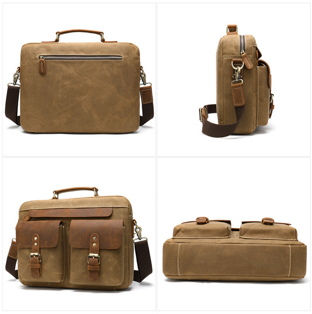 Canvas Leather Messenger Bag Leather Shoulder Bag Laptop Bag Groomsman Gift Men's Leather Briefcase