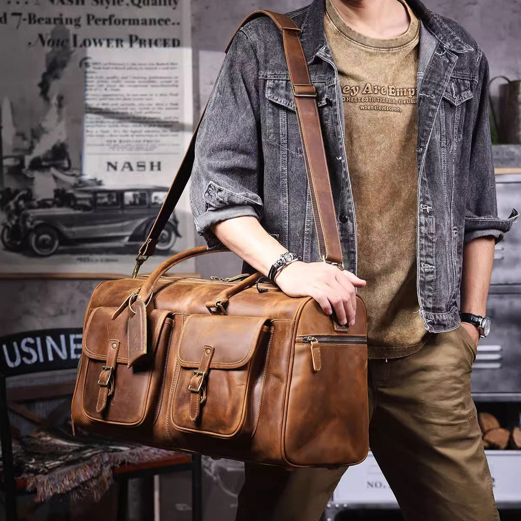 Personalized Leather Duffle Bag, Large Travel Bag, Mens Leather Weekend Bag, Outdoor Bag, Holdall Bag