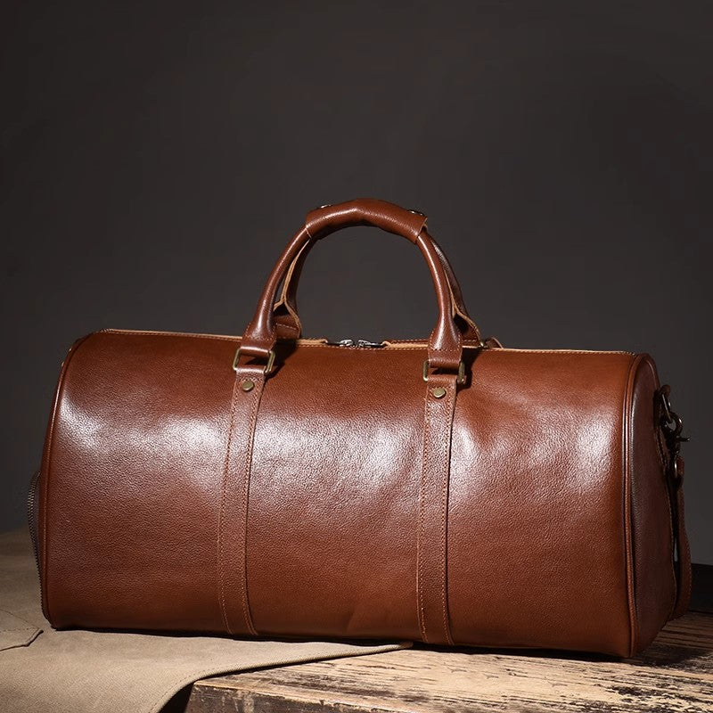 Full Grain Leather Duffle Bag with shoe Compartment Personalized Large Weekend Bag Leather Travel Bag Holdall