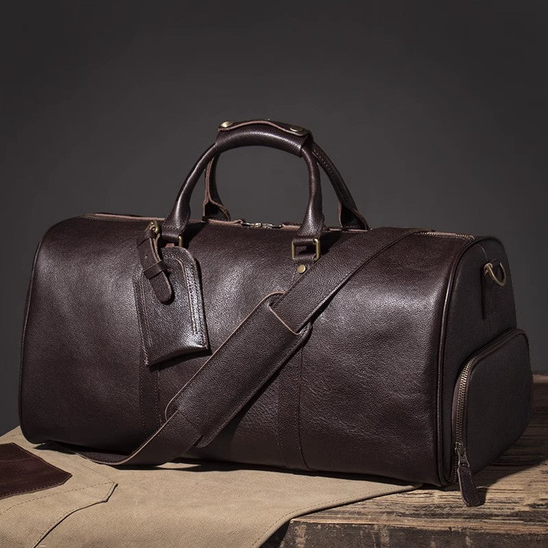 Full Grain Leather Duffle Bag with shoe Compartment Personalized Large Weekend Bag Leather Travel Bag Holdall