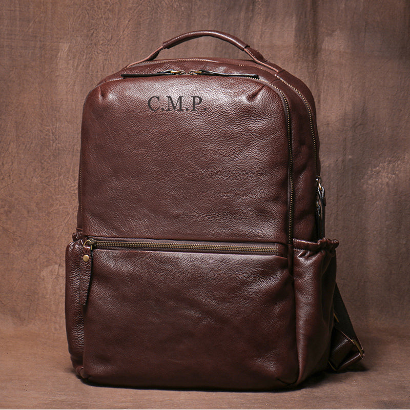 Handmade Leather Backpack for Laptop,Monogram Leather Rucksack,Leather Backpack Purse,Personalized Backpack