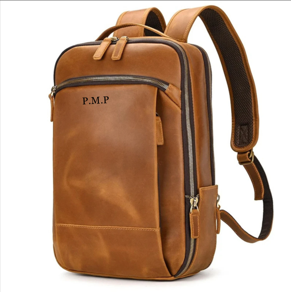 Personalized Leather Backpack 15.6‘’ Laptop Daypack Full Grain Leather School Backpack