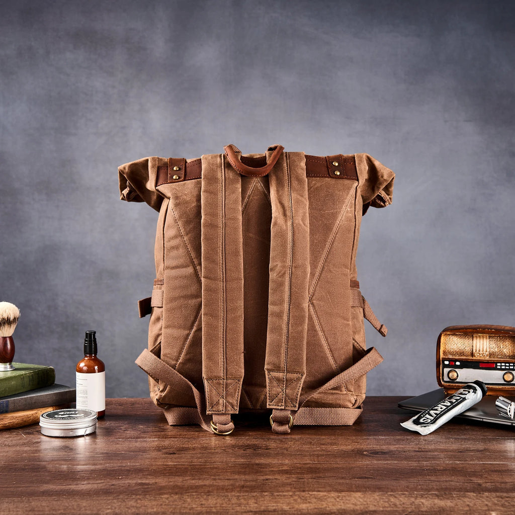 Personalized Canvas Backpack Waxed Canvas Leather Backpack Canvas Rucksack Waterproof Backpack Hiking Bag