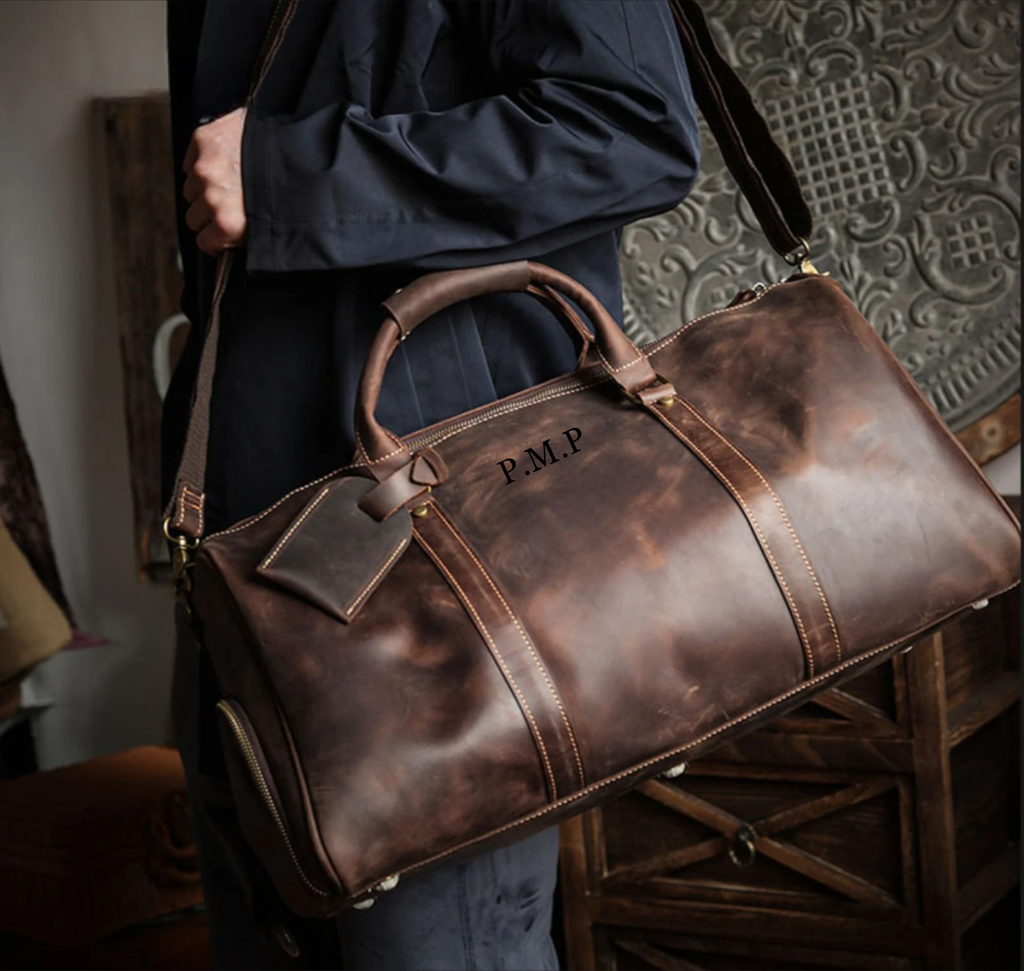 Full Grain Leather Duffle Bag Leather Weekender Bag Leather Holdall Overnight Bag For Men