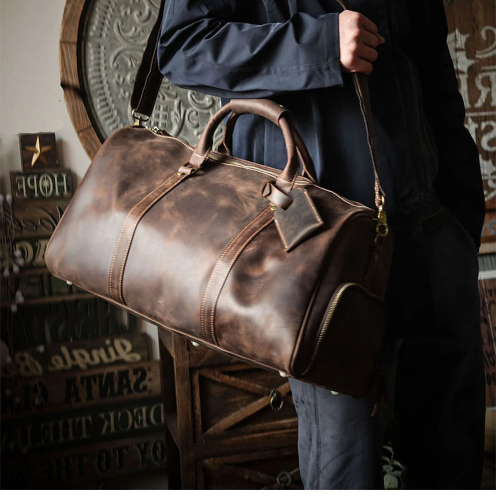 Full Grain Leather Duffle Bag Leather Weekender Bag Leather Holdall Overnight Bag For Men