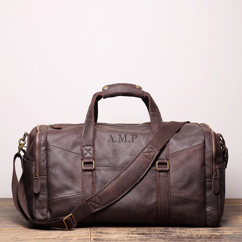 Personalized Men's Leather Weekender Bag, Stylish Travel Duffle bag, Groomsmen Gift, Personalized Gift for Him