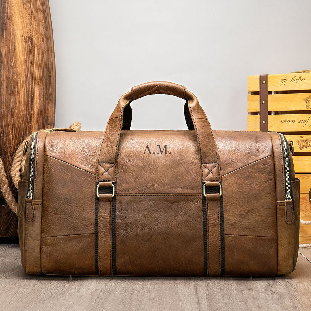 Personalized Men's Leather Weekender Bag, Stylish Travel Duffle bag, Groomsmen Gift, Personalized Gift for Him