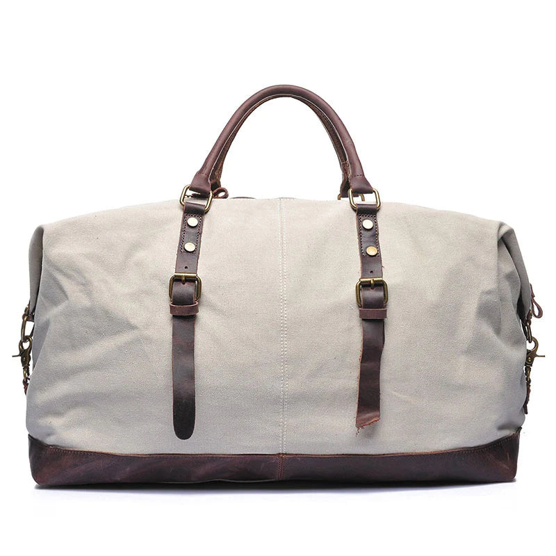 Travel Bag, Leather & Canvas, Green/Brandy – Velorbis