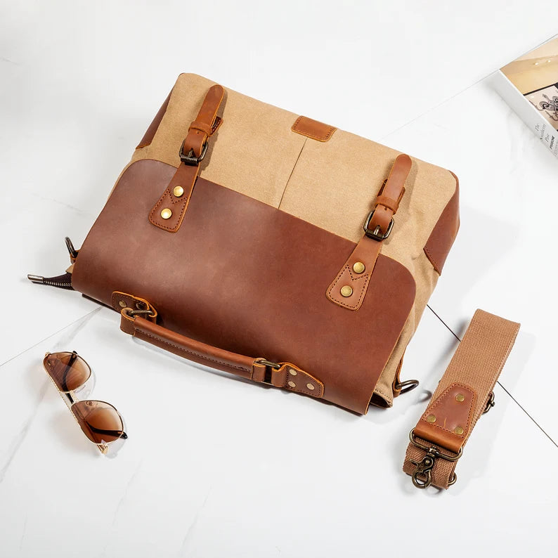 Personalized Waxed Canvas Messenger Bag Men Satchel Briefcase 