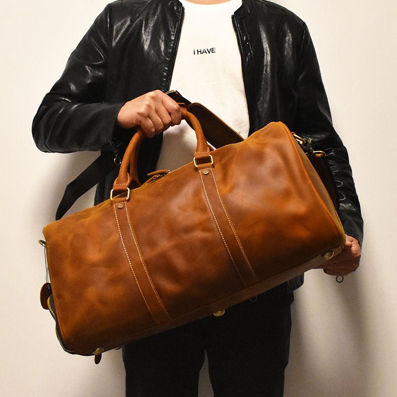 Monogrammed Leather Duffle Bag on Wheels Genuine Leather 