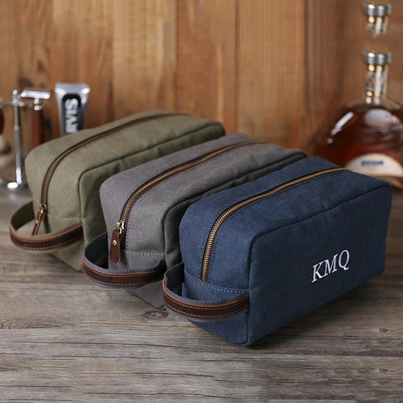 Personalised Embroidered Mens Leather Wash Bag With Strap 