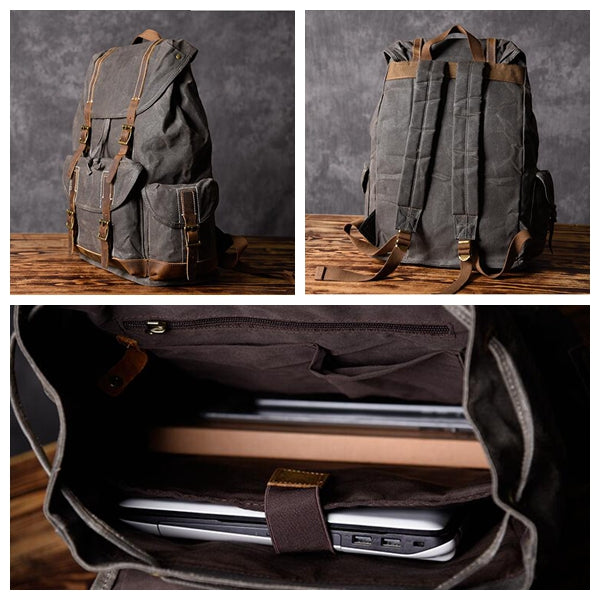 Personalized Waxed Canvas Travel Backpack School Backpack Hiking Rucksack  Laptop Backpack