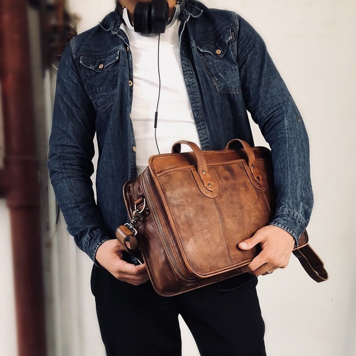 Leather Briefcase, Messenger, Leather Portfolio Bag Leather