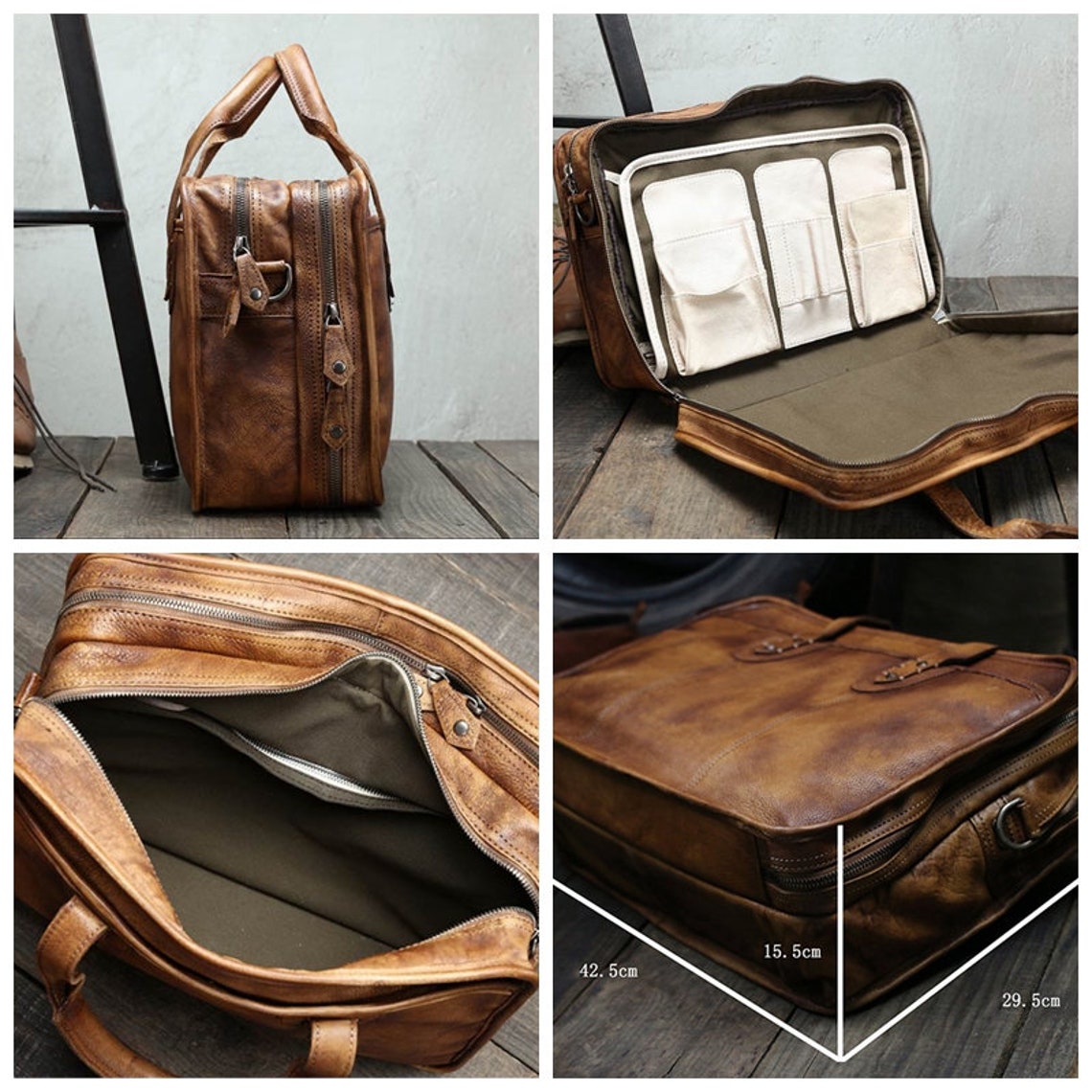 Leather Laptop 15 Inch Briefcases For Men Designer Documents Business Tote  Handbag Shoulder Square Side Crossbody Bag Portfolio