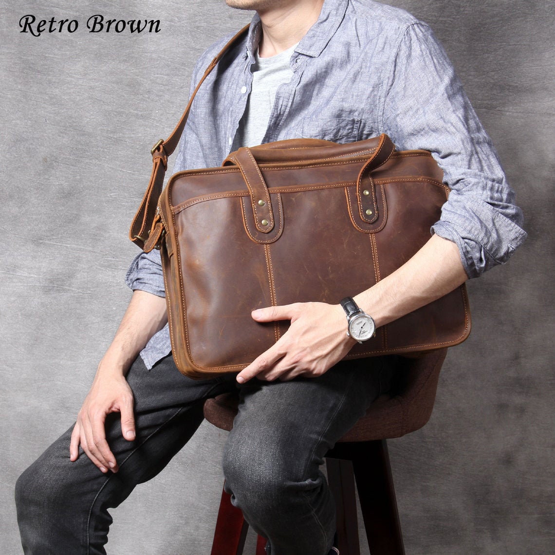 Leather Zip-Top Briefcase - Handmade Leather Briefcase