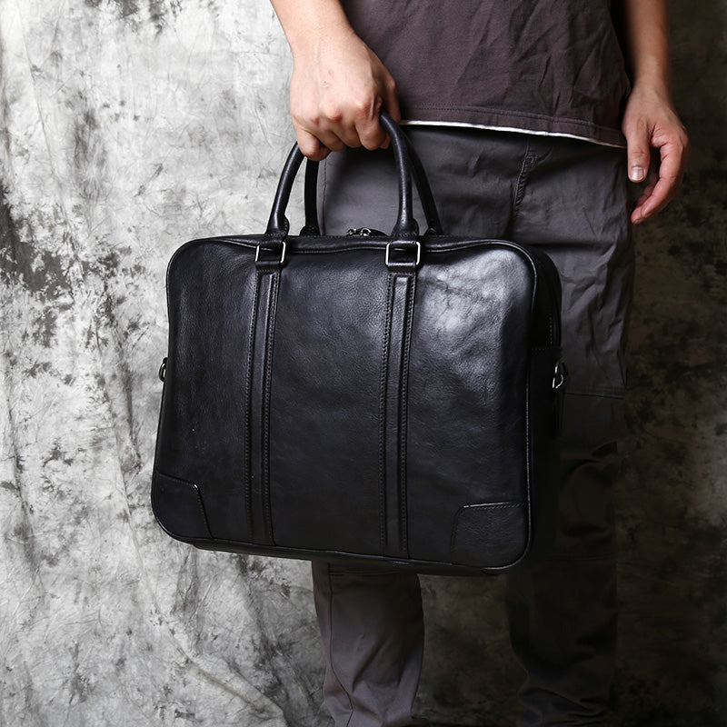 Men's Leather Messenger Briefcase Bag for Laptops - Vintage