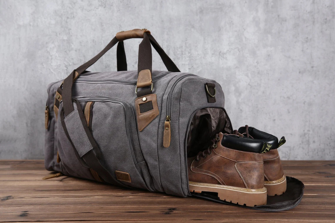 Personalized Vegan Leather Duffel Bag Unisex Weekender Bag Men's Carry –  LISABAG