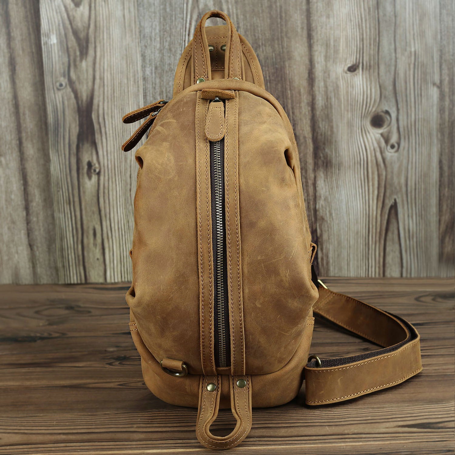 Handmade Crossbody Bag Men's Python Leather Chest Bag Trendy