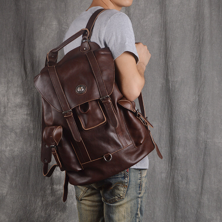 Full Grain Leather with Canvas Backpack Designer Backpacks Casual Scho –  Unihandmade