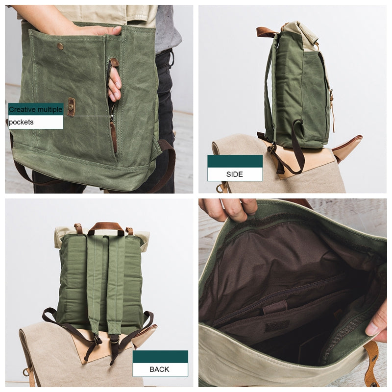 Green Leather Laptop Backpack Men. Travel Rucksack Handmade 