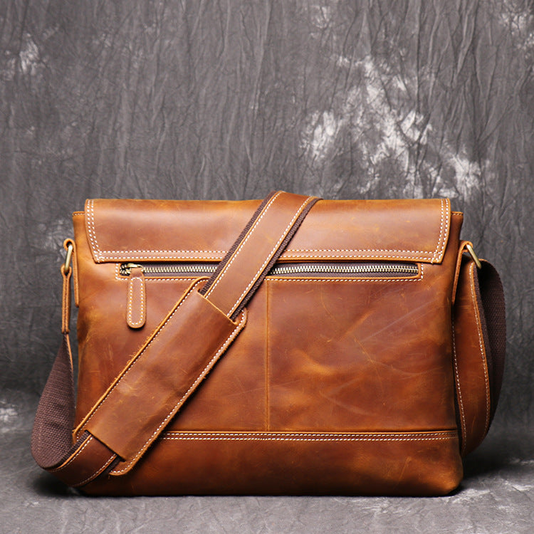 Personalized Leather Messenger Bag Monogram Men's Full 