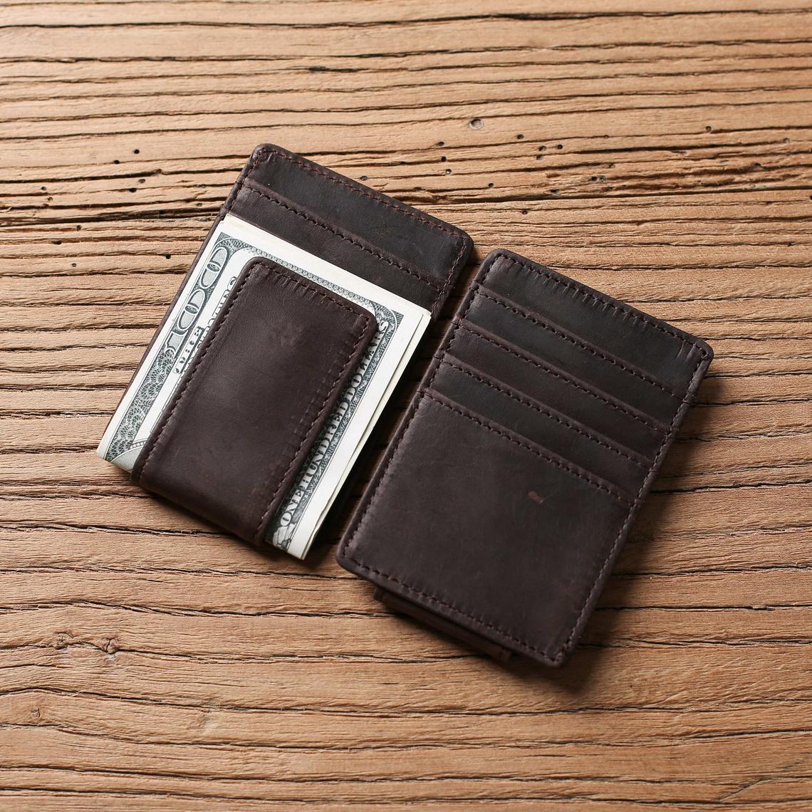 Personalized Leather Money Clip, Custom Front Pocket Wallet for Men