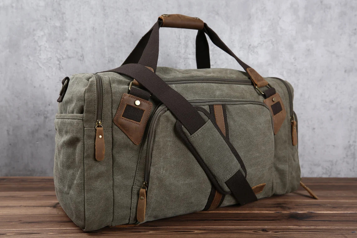 Canvas Leather Men Large Capacity Travel Bag Luggage Duffle