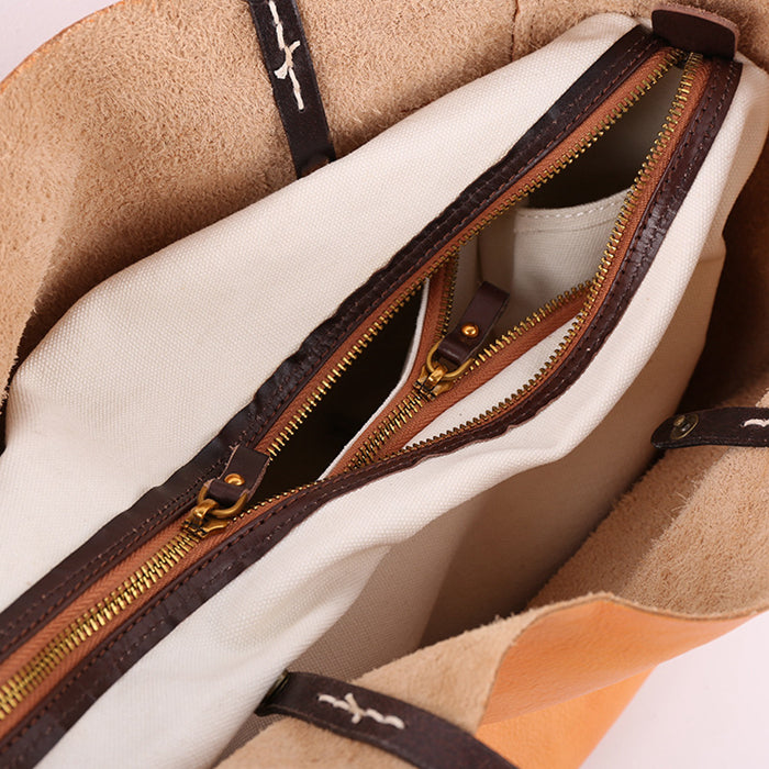 Leather Tote Bag with Zip - Dark Brown - RYAN London