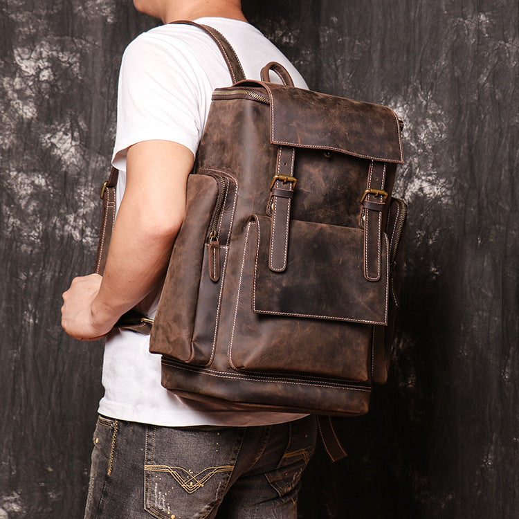 Men's Leather Backpack Shoulder Bag Weekender Travel School