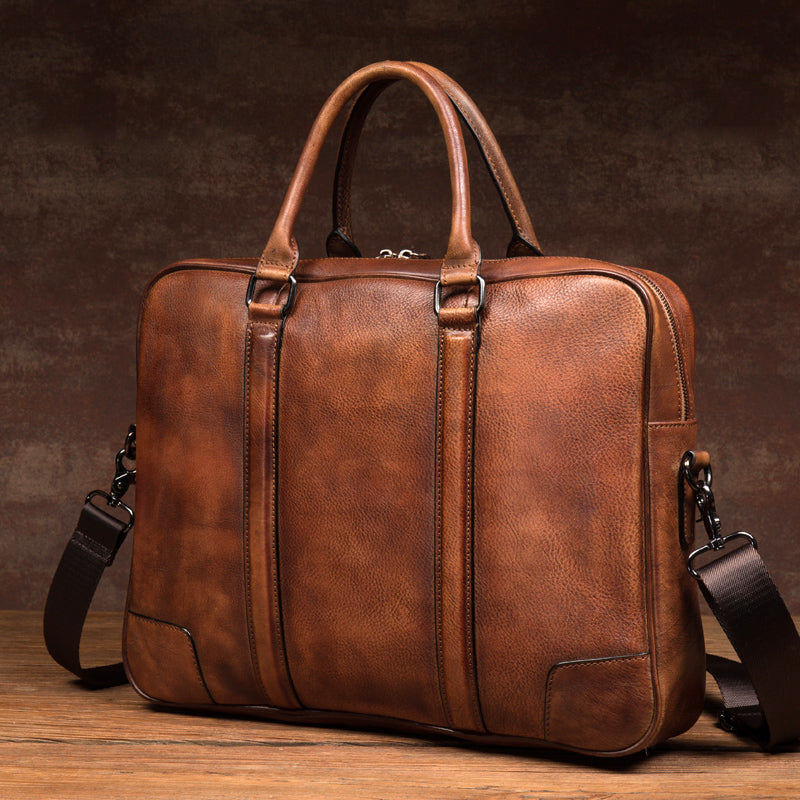 Laptop Leather Messenger Bag - Interior Sleeve Fits 13 Laptop, Adjustable Shoulder Strap - Brown - Personalized Holiday Gifts, Leatherology
