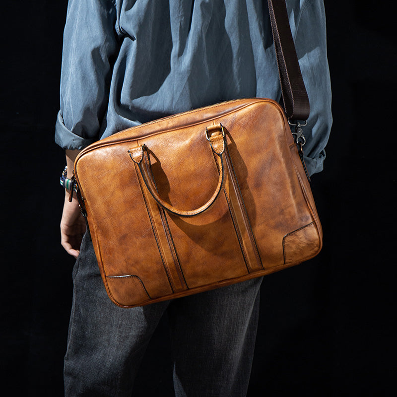 Briefcase leather office bag backpack orange shoulder bag