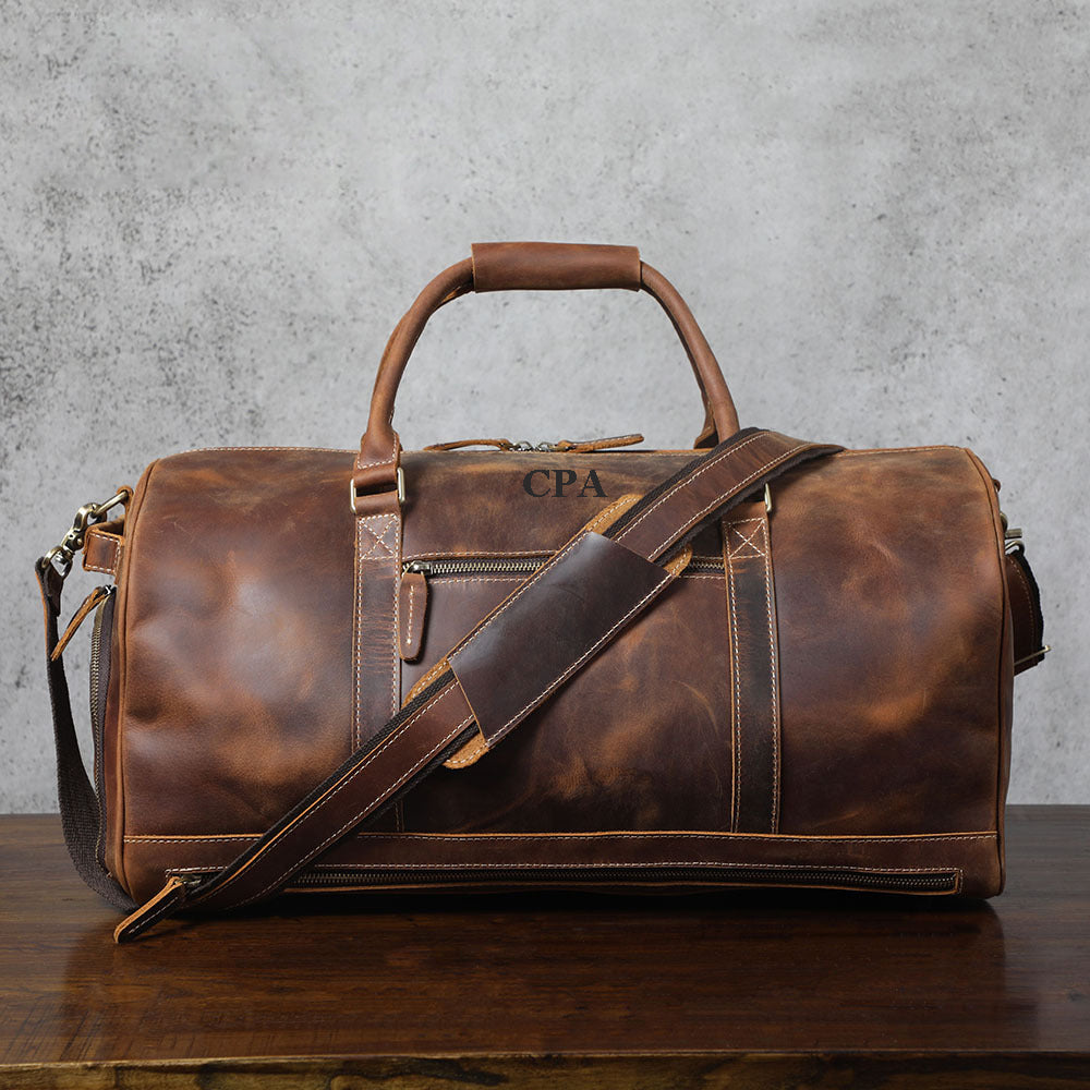 Duffle Leather Bag Men's Leather Travel Holdall Luggage 