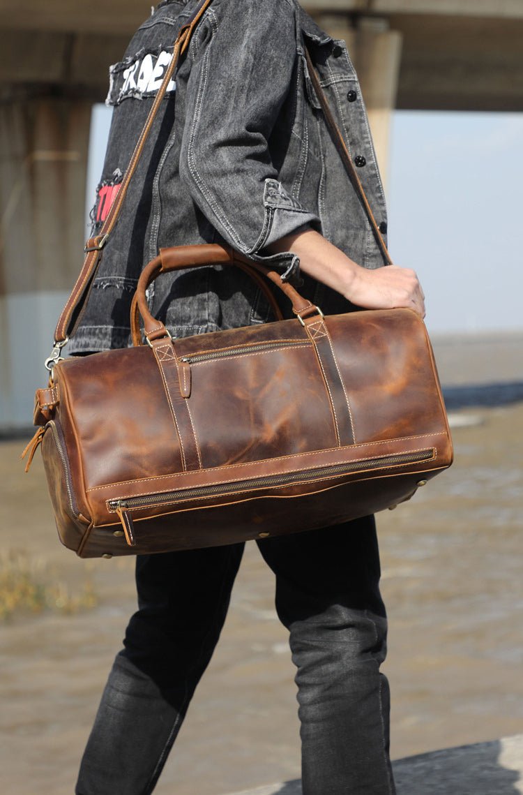 Full Grain Leather Duffle Bag, Large Travel Bag, Mens Leather Weekend –  LISABAG
