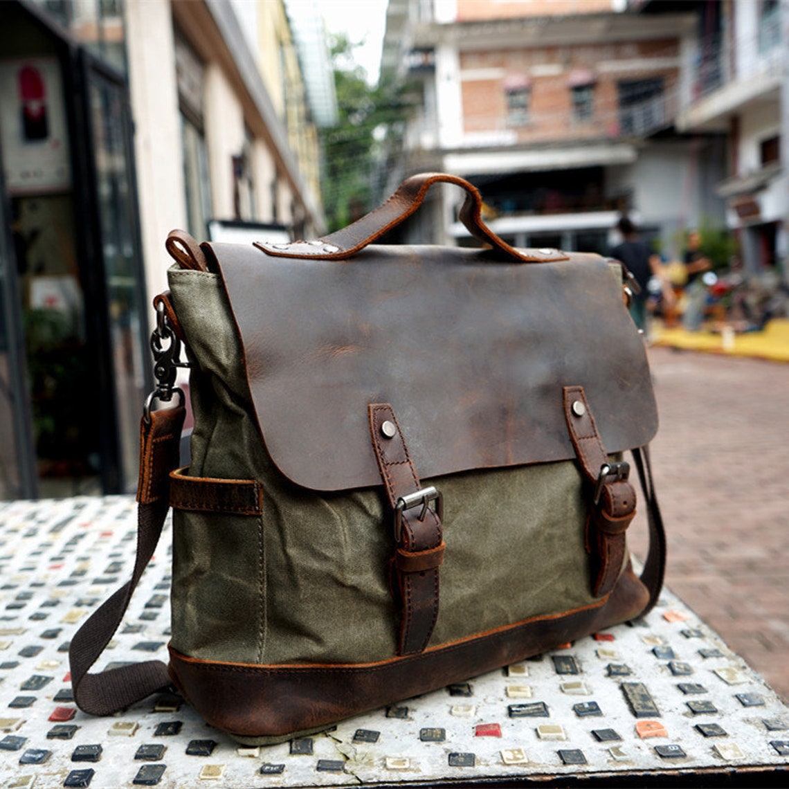 Handmade Leather Canvas bag I Vintage Crossbody Messenger Bag I