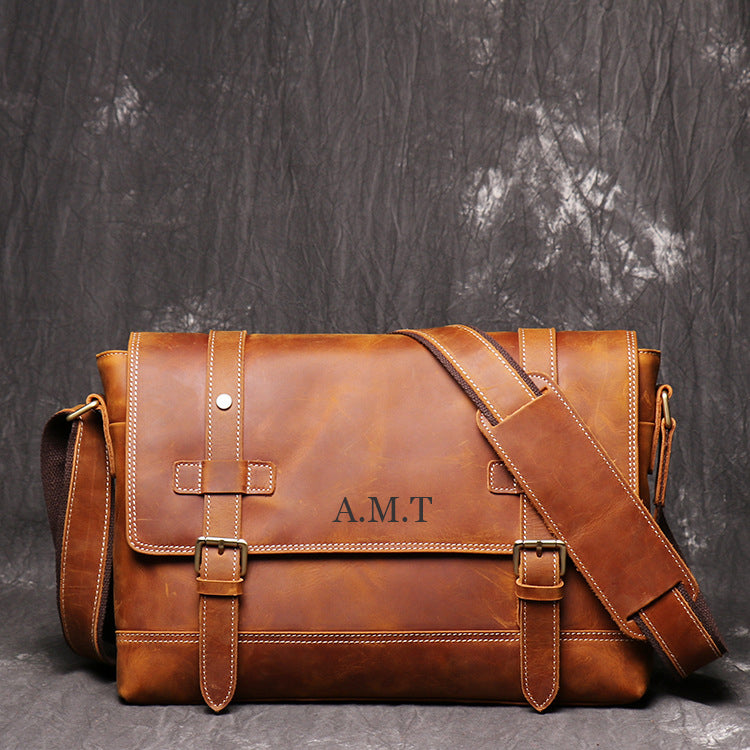 Full Grain Leather Messenger Bag Mens Leather Shoulder Bag Vintage Handmade  Crossbody Bag Satchel
