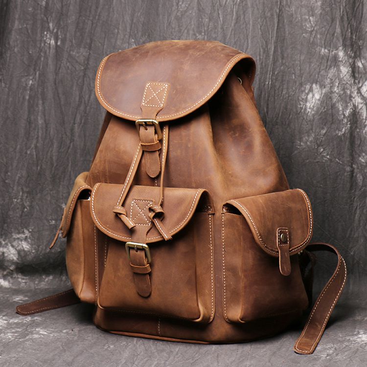 Soft Leather Women's Drawstring Backpack, Handmade Leather
