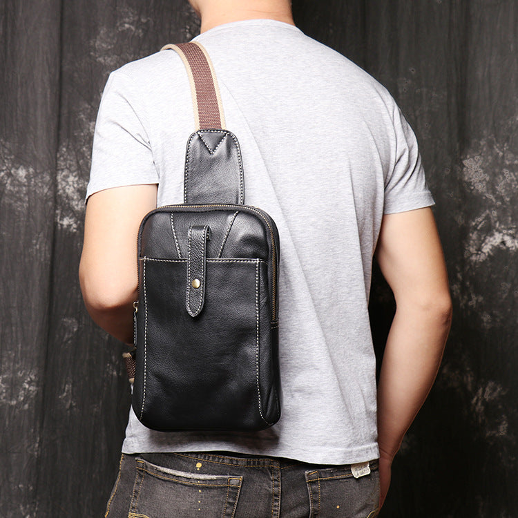 Men Women Chest Bag Genuine Leather Sling Shoulder Backpack