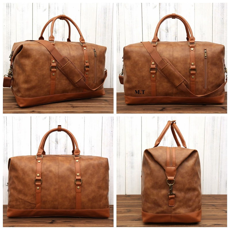 Personalized Vegan Leather Duffel Bag Unisex Weekender Bag Men's Carry –  LISABAG